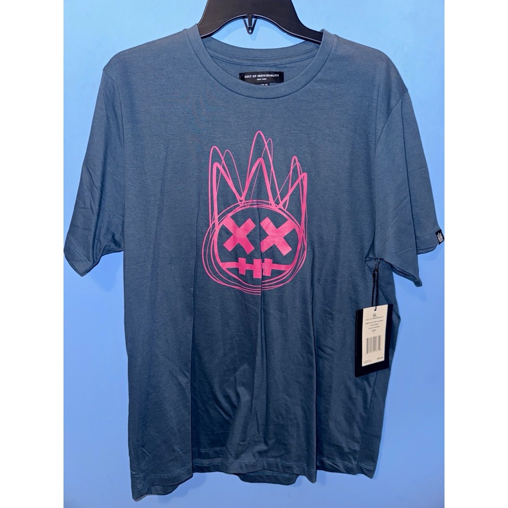 Cult of Individuality Shimuchan Graphic Logo Crew Neck T-Shirt Blue L 621B0-K59H